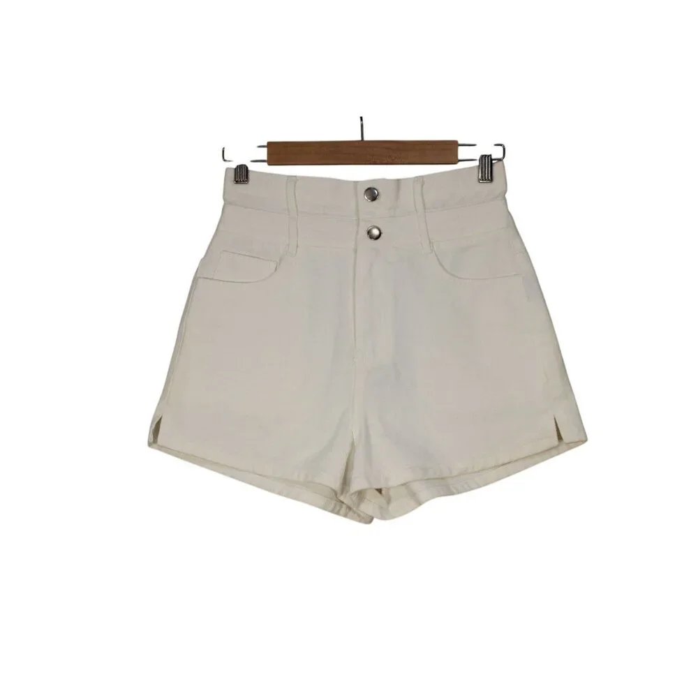 Momenthome youth‎ paperbag waste high rise summer twill denim shorts FLAW